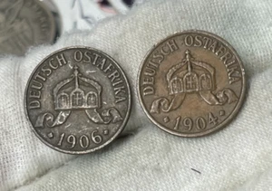 1904 & 1906 German East Africa 1/2 Heller 2 Coins lot - Picture 1 of 4