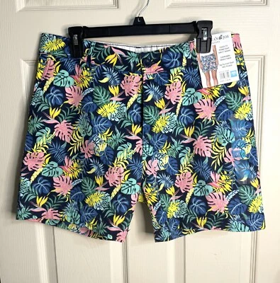 Nuevo con etiquetas Pantalones Cortos Caribbean Joe Talla 12 Azul Marino Tropical Estampado Floral Elastizados 5" Entrepierna Foto 1 de 4