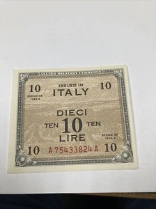 series 1943-A US MPC 10 Lire Italy banknote Military Payment Currency WWII - Picture 1 of 4