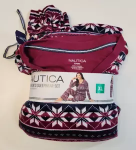 NAUTICA Women's Purple Navy PJ's XL Pajamas Soft Fleece Lounge Set L/S NWT - Picture 1 of 2