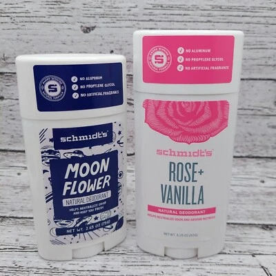Лот из 2 натуральных дезодорантов Schmidt's розовая ваниль и ЛУННЫЙ ЦВЕТОК 2,65 и 3,25 унции - Изображение 1 из 3