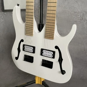Unbranded Custom Double Neck White Electric Guitar HH Pickups String Thru Body - Picture 1 of 15