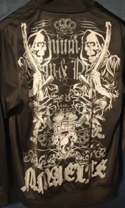 MMA Elite Track Jacket Skull Grim Reaper Y2K Script Print Medium Black - Picture 1 of 5