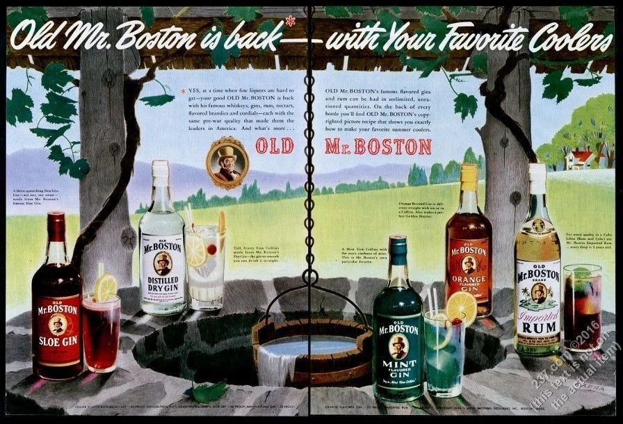Old Mr Boston Sloe 1946 como nuevo naranja ginebra y ron deseando bien arte anuncio impreso vintage Foto 1 de 1