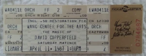 David Copperfield gebrauchtes Zaubershowticket Apr. 11, 1987, Wang Center for the Arts - Bild 1 von 2