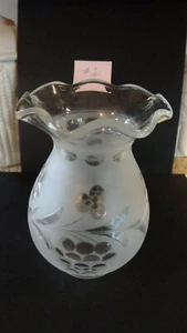Vintage Frosted Cut to Clear Glass Ruffled Lamp Shade  - Picture 1 of 6