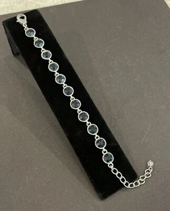 Fashion Bracelet Silver Tone W/ Navy Blue Rhinestones - Picture 1 of 6