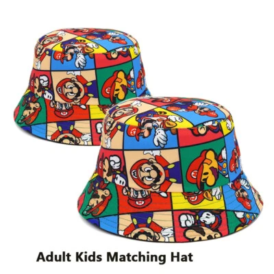 Kids Mens Mario Pattern Panama Bucket Hat Reversible Summer Fisherman Hat Beach - Image 1 of 4