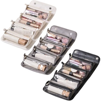 Bolsa organizadora de maquillaje enrollable bolsa de maquillaje de cuero portátil abierta plana 4 excelente Foto 1 de 4