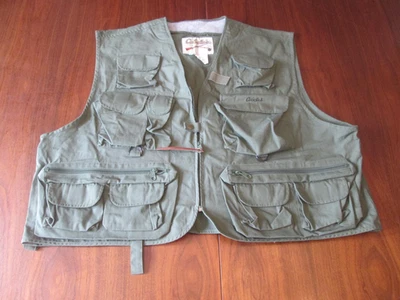 CABELAS Outdoor Gear Fly Fishing Hunting Vest Zip Pockets Size Large Olive Drab - Image 1 of 4