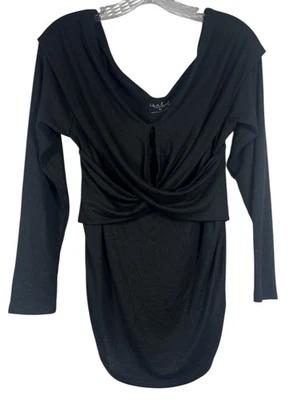 NWT Ingrid & Isabel Sz M Maternity Top Black LS Cross Front Wrap Stretch New - Image 1 of 4