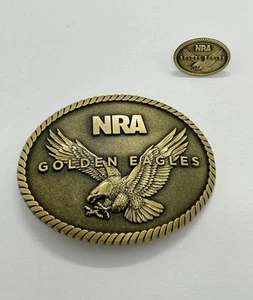 NRA Golden Eagles Commemorative Belt Buckle With Pin 2014 Limited Edition Brass - Picture 1 of 8