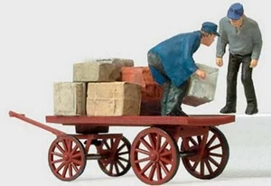 Preiser 28084 HO Scale Dock Workers w/Cart -- 2 Workers & Cart w/Packages - Picture 1 of 3
