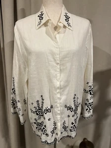 Blaine Trump Vintage Damen Hemd 100% Leinen Medium mit Stickerei - Bild 1 von 7