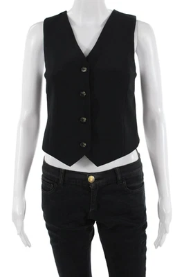 Wilfred Unisex Black V-Neck Sleeveless Suit Vest Button Solid Polyester Size 00 - Image 1 of 4