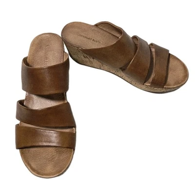 Chocolat Blu Morgan Wedge Sandal Strappy Size 9 Tan Leather - Image 1 of 4
