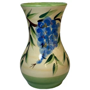 GAIL PITTMAN 2002 Ergon Signed Handpainted Wisteria Ceramic Pottery Vase 9.5” - Picture 1 of 7