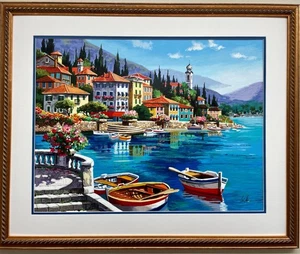 Anatoly Metlan "Boats on a Lake" Framed Hand Signed & # Serigraph Art  Italy - Picture 1 of 3