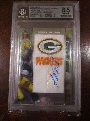 Jordy Nelson 2008 Topps Letterman Auto Team Patch Rookie Card/75 BGS 8.5 NM-MT+ - Image 1 of 4