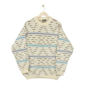 Vintage Next Jumper Mens Size L Cream 80s Patterned Chunky Knit UK Made - Picture 1 of 14