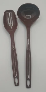 Vintage Foley Plastic/Nylon Brown Ladle Slotted Spoon Set - Picture 1 of 5