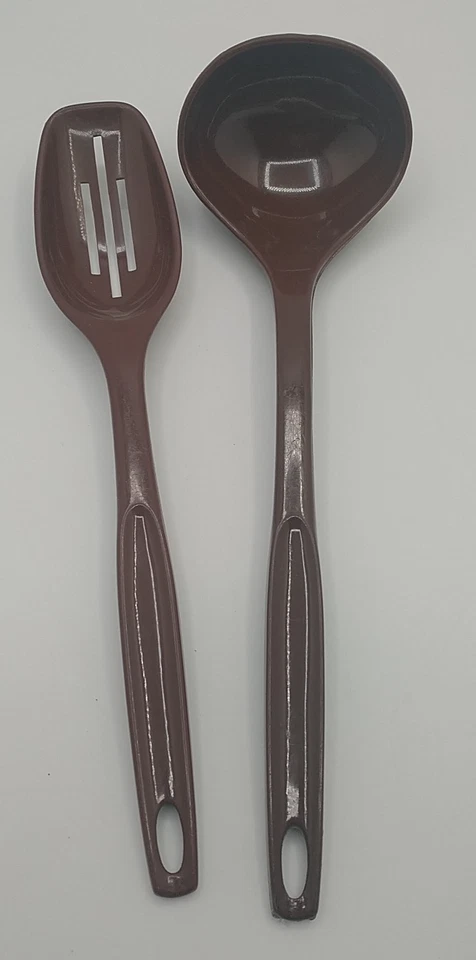 Vintage Foley Plastic/Nylon Brown Ladle Slotted Spoon Set - Image 1 of 4