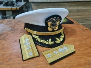 WW2 Us Navy Officer Visor Cap US Navy Commander Captain Ranks All Sizes WWII - Picture 1 of 11
