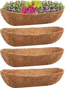 4 Pack 30 Inch Trough Coco Coir Liners for Planters, Pre-Formed Coconut Coir Rep - Picture 1 of 12