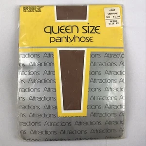 Vtg Attractions Pantyhose Queen Size 2X Beige 5 5" TO 5' 7" 185-200lbs Venture - Picture 1 of 8
