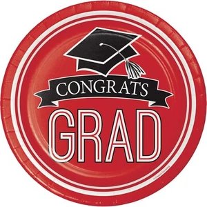 Graduation Red School Spirit 7 Inch Paper Plates 18 Per Pack Red Grad Tableware - Picture 1 of 1