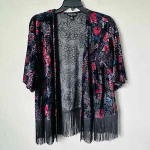 Topshop Velvet Lace Open Front Fringe Cardigan Sz S/M B-A - Picture 1 of 5