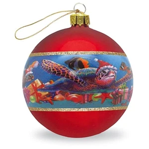 NIB HAWAII HONU CHRISTMAS HAND-PAINTED GLASS BALL HOLIDAY ORNAMENT - Picture 1 of 8