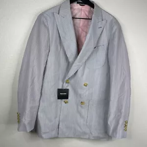Indochino Blazer Sports Coat Jacket Mens White Blue Seersucker Striped Sz 44 NWT - Picture 1 of 15