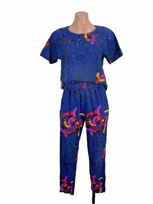 Vintage Carole Little Sport Pant Set Loungewear S Beaded Colorful Art To Wear - Image 1 of 4