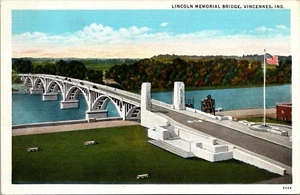 Lincoln Memorial Bridge Vincennes Indiana Linen Postcard - Picture 1 of 2