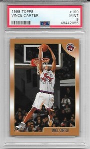 1998 Topps Vince Carter PSA 9 RC #199 Base Raptors Nets HOF CENTERED