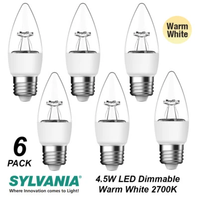 6 x Sylvania DIMMABLE LED 4.5W Clear Candle Light Globes / Bulbs Screw E27 Warm - Image 1 of 2