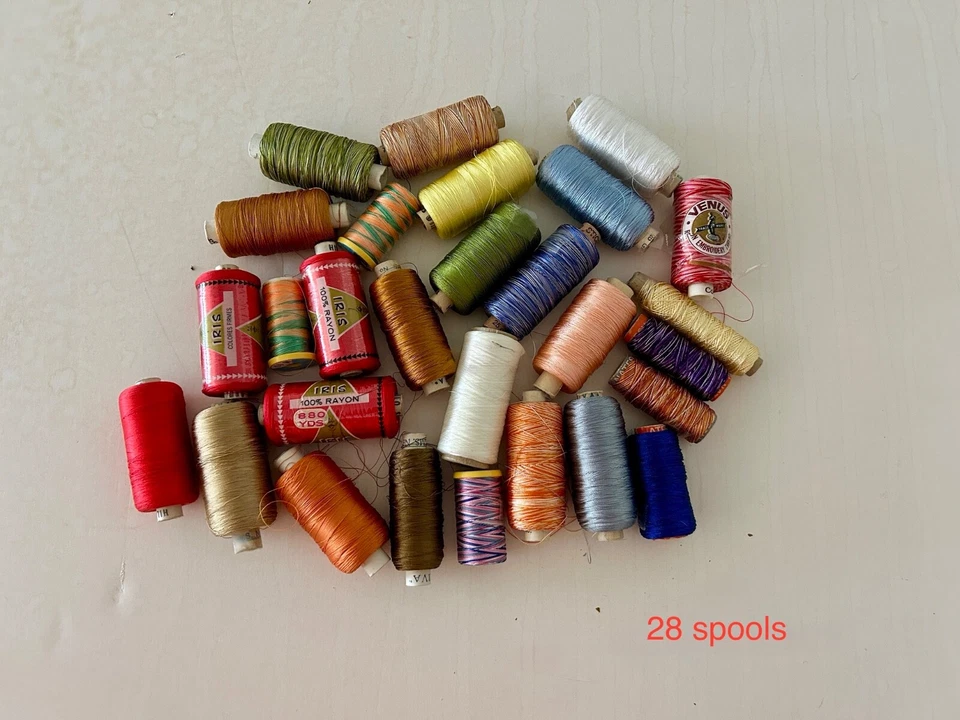 Random Machine Embroidery Thread Lot Spools Rayon New & Partial 28 total - Image 1 of 1