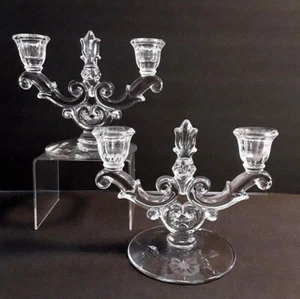 Duncan Miller Glass Wild Rose 41-125  Two Light Candlesticks Set of 2 - Picture 1 of 6
