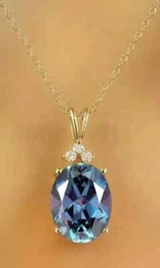 2.10Ct Oval Cut Lab Created Alexandrite Solitaire Pendant 14K Yellow Gold Plated - Picture 1 of 7