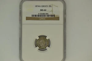 Greece: 1874-A 20 Lepta- NGC MS-62. - Picture 1 of 3