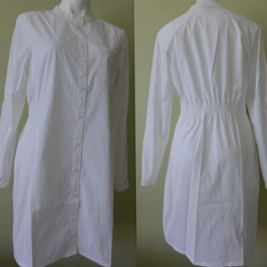 ATHLETA sz L White Cinched Waist long Sleeve Performance Poplin Midi Shirt Dress - Picture 1 of 27
