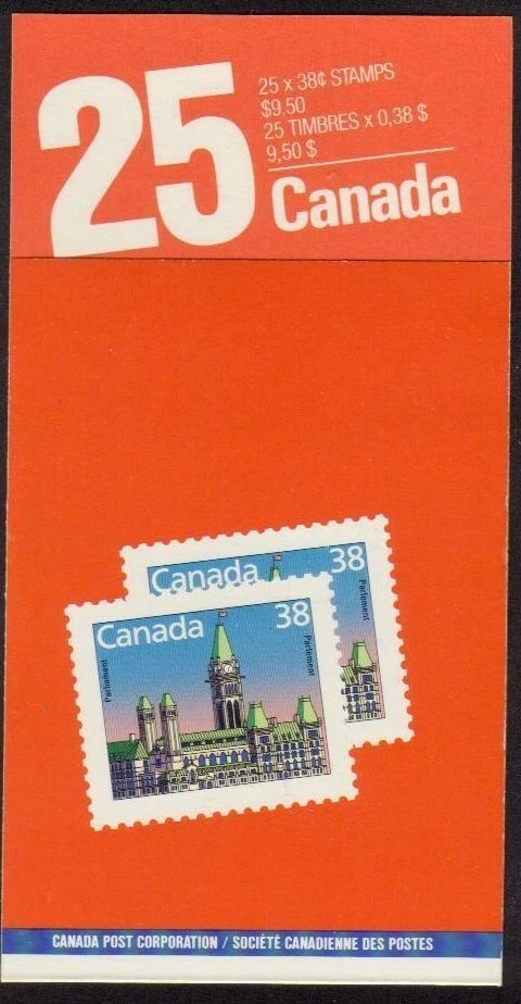 BOOKLET BK103a, PARLIAMENT BUILDINGS, 1165  PANE OF 25, STAMPS BY MAIL ON  BACK - Image 1 of 1