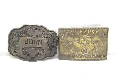 PONY EXPRESS  St JOE SACRAMENTO WESTERN 1970's VINTAGE BELT BUCKLE (LOT OF TWO)  - Image 1 of 4