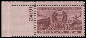 US 993 Railroad Engineers 3c plate single UL 24191 MNH 1950 - Picture 1 of 1