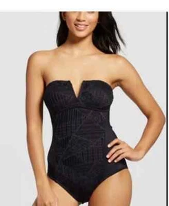 Costume da bagno M donna senza spalline all'uncinetto davanti con spalline dietro pezzo unico nero - Foto 1 di 5