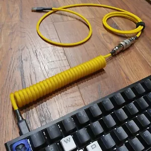 Custom Coiled Aviator USB Type-C Artisan Cable Mechanical Keyboard (YELLOW) - Picture 1 of 6