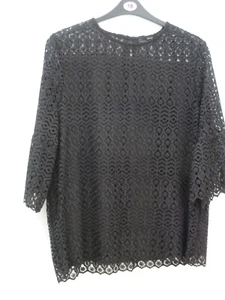 Ladies new black lace L/sleeve top size uk 18 George brand - Picture 1 of 12