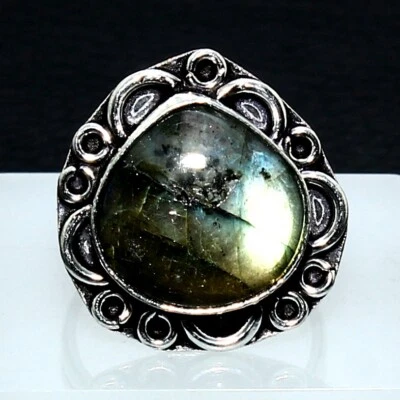 Anel feito à mão de prata 925 sólido pedra preciosa natural labradorita tamanho 5,5 - Imagem 1 de 4