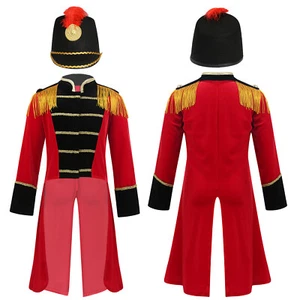 Kids Halloween Circus Costume Fringe Epaulet Tailcoat Jacket Drummer Cosplay - Picture 1 of 35